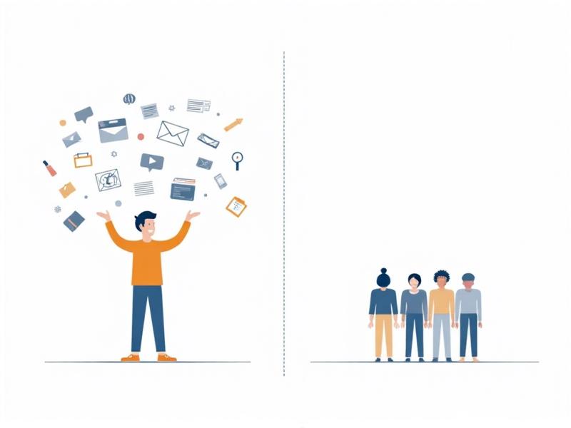 Before and after comparison of solopreneur juggling tasks versus leader delegating to team members